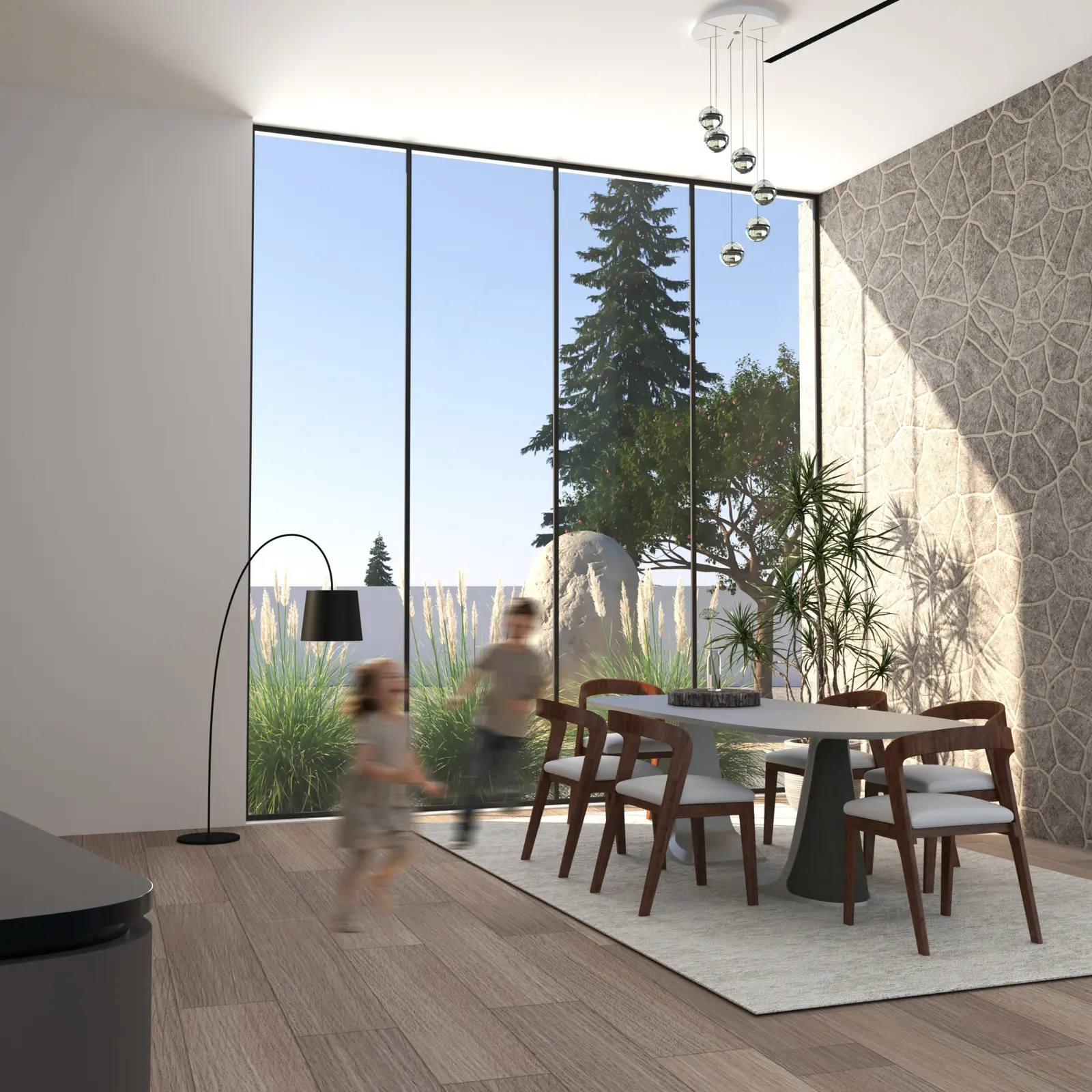 Dining space overlooking the garden at Mohammed and Reza Villa