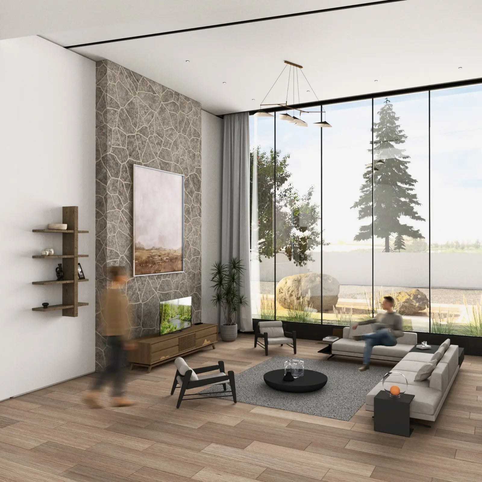 Double-height living room inside Mohammed and Reza Villa